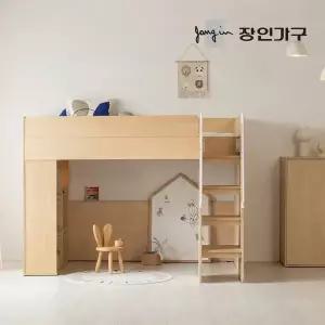 [장인가구]도담 어린이 높은 2층 수납 벙커침대 책장형 침대프레임 SS (전면계단)