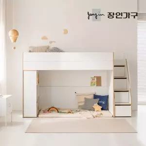 [장인가구]도담 어린이 높은 2층 수납 벙커침대 책장형 침대프레임 SS (수납계단)