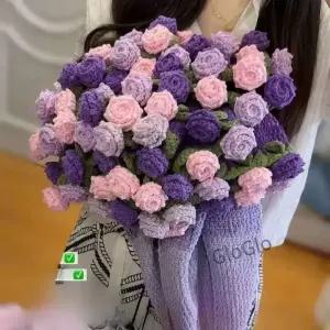 수제 장미 꽃다발 담요 얀 재료 키트 코바늘 꽃 선물 순수 수공예 울