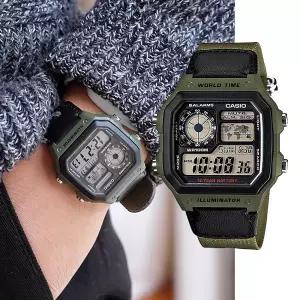 백화점AS가능 카시오 월드타임 패브릭시계 AE-1200WHB-3B 남성 전자시계 지코스모제품