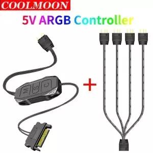 COOLMOON AR-1 RGB 컨트롤러 케이블 SATA ARGB 미니 허브 어댑터 PC 선풍기 냉각 라이트 스트립용 5V 3 핀