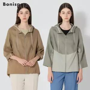 보니스팍스 린넨 절개 후드 숏 점퍼
