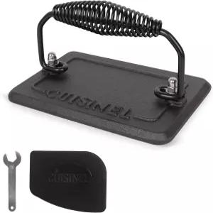 Cuisinel 그릴 프레스 - 베이컨 스테이크 햄버거용 무쇠 버거 6.75 x 4.5 직사각형 미리 양념된 2.8파운드