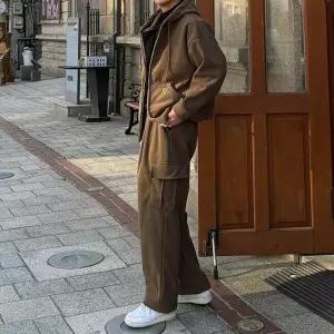 [피팅남]남자 우덴 기모 후드집업 카고 와이드 골덴 셋업 세트