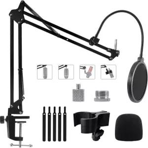 Blue Yeti Nano SM7B HyperX QuadCast 및 Fifine K688용 붐 암 마이크 스탠드 팝 필터가 장착된 조절식