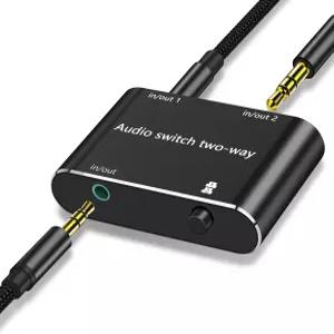 3.5mm 오디오 스위처 2-in 2 출력 양방향 스테레오 스위치 PC·휴대폰·노트북 및 헤드폰용 2포트 AUX 수동