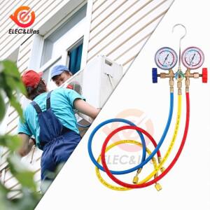 R134a 에어컨 압력 게이지 호스 및 후크 포함 3방향 AC 진단 매니폴드 세트 R12, R22, R404A, 용