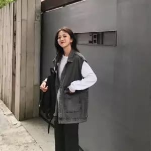여성 블랙데님 루즈핏 청조끼 블랙진 청자켓 베스트