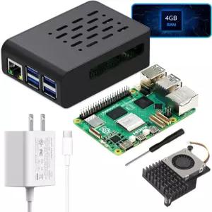 라즈베리 파이 5 4GB RAM 27W PD 전원 공급 장치 PI5 케이스 액티브 쿨러 및 싱글 보드용 TRASKIT 기본