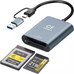 CFexpress Type B 및 SD 카드 리더기 USB 3.2 10Gbps 듀얼 슬롯 Windows/Mac/Linux/Android용 2in1