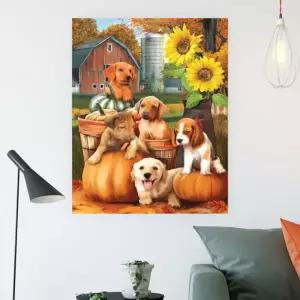 캔버스 보석십자수  강아지 해바라기 40X50 취미 DIY 세트