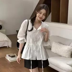 [코코블랑] [코코메이드] 프란 레이스 셔링 블라우스