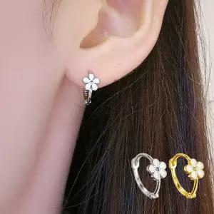 랑데시아 링귀걸이 실버 925 SILVER 은 골드 금 꽃플라워 원형 링 원터치