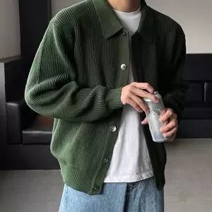 남성 카라넥 니트 가디건 버튼 오픈형 루즈핏 데일리 캐주얼 아우터 봄 가을