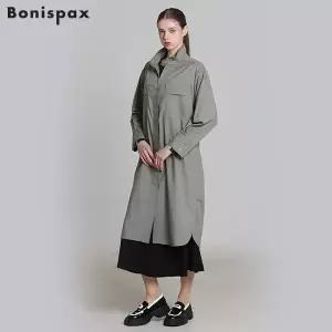 [보니스팍스(Bonispax)] 하이넥 짚업 롱 원피스 (택가격: 219000원)