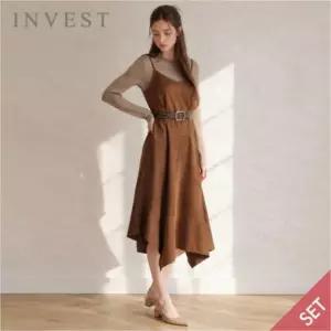 [인베스트] 베이직 티셔츠+벨트 셋 스웨이드 원피스 세트_IN6F1OP3111