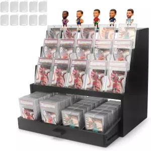 스포츠 등급 트레이딩 야구용 3단 카드 디스플레이 스탠드 및 서랍 포함 PSA 슬랩용 Tcg 탑 로더 초대형