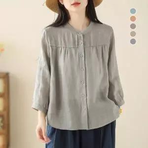 여성 린넨 코튼 7부소매 차이나카라 셔츠 루즈핏 캐주얼 오픈형 남방 가디건 스타일 데일리 상의 면