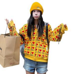 여성 빈티지 하트 레터링 후드 카디건 쇼트 맨투맨 봄가을 캐주얼