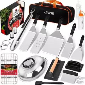 블랙스톤용 RINPIR 33PCS 그리들 액세서리 키트 냉각 랙 멜팅 돔 및 버거 프레스가 포함된 플랫 탑 그릴
