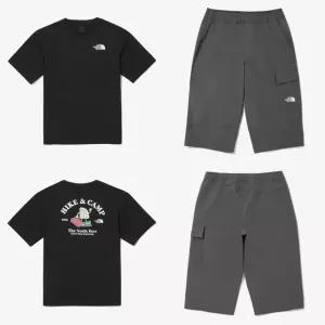 [매장판] 노스페이스 키즈 반팔 반바지 셋업 여름 코디 데일리 하이크 카프리 세트 블랙 NT7U