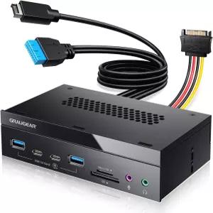 GRAUGEAR 5.25인치 PC 전면 패널 USB 허브 10Gbps USBC 포트 듀얼 3.0 SD/microSD 카드 리더기 오디오