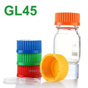 실험실 유리 병, 폴리 프로필렌, GL45 시약 병 뚜껑, 45mm, 다채로운 용 주입 링이있는 5Pcs 나사 캡