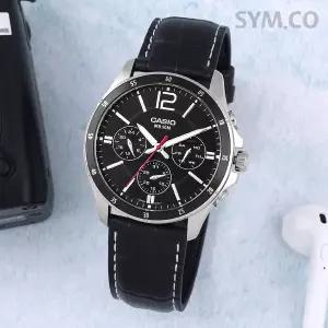 정품 MTP-1374L-1A 카시오 남성 가죽 메탈 시계 c38