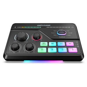 FIFINE SC8 오디오 믹서 (RGB 조명 및 음성 변조 기능, XLR 마이크 프리앰프, 3가지 EQ 모드, 게임/스트리