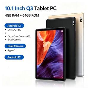 안드로이드 12 태블릿 PC Q3 CPU 10.1인치 4GB 램 64GB 롬 UNISOC T310 프로세서, 옥타코어 Cortex-A53 타