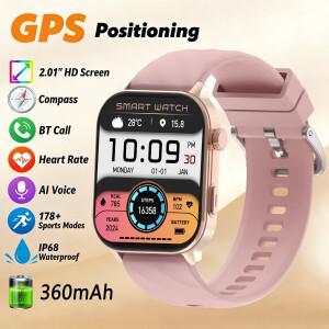 2026 새로운 안드로이드 IOS GPS 스마트 시계 여성용 2.01 'HD 스크린 심박수 블루투스 통화 나침반 IP68