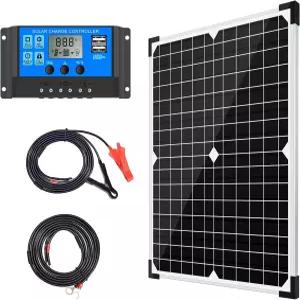 태양광 패널 키트 20W 12V 단결정 배터리 유지보수기 10A 충전 컨트롤러 클립 O링 단자가 있는 확장 케이블