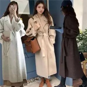 [하프클럽/]여성 겨울 모직 코트 여성 허리 끈 코트 클래식 데일리 오버핏