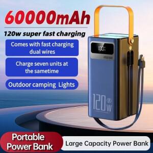 휴대용 보조배터리 120W 60000mAh 초고속 충전기 대용량 외장 배터리 7개 기기 동시 지원