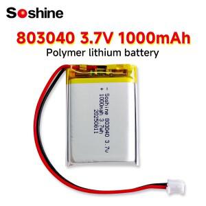 Soshine 3.7V 803040 1000mAh LIPO 배터리 리모컨 용 리튬 이온 폴리머 iPod 블루투스 스피커 GPS
