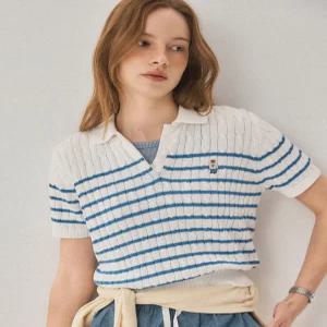 후아유 Steve Collar Cable Short Sleeve Sweater WHKAG2423F 3966541