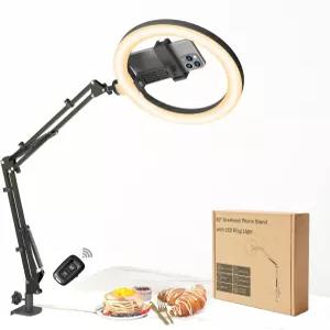 FZYGRAVH 10인치 LED 링 라이트 오버헤드 전화 거치대 포함 CRI 95 1200lm 디밍 가능한 조명 리모컨 및