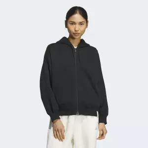아디다스 ADIDAS 에센셜 플러스 3-스트라이프 스페이서 니트 루스 핏 풀집 후디 - 블랙 KF8275