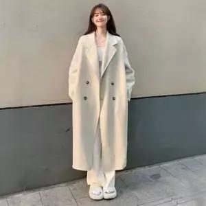 여성 베이직 모직 롱 코트 겨울 따뜻한 기본 아우터