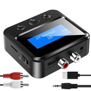 TV용 블루투스 송수신기 RCA 3.5MM AUX 및 디스플레이 오디오 어댑터 포함 홈 스테레오용 헤드폰/스피커/비행기/홈 시어터/PC/자동차용 송신기 TF 카드 출력