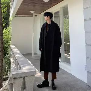 플레이마틴 남성 오버핏 로브 트렌치코트 루즈핏 가을 봄 폴리 롱코트 4컬러