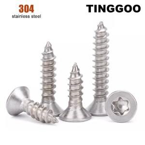GB2670.2 M2 M4 304 스테인레스 스틸 로브 Torx 플랫 카운터 싱크 헤드 보안 셀프 태핑 나무 나사