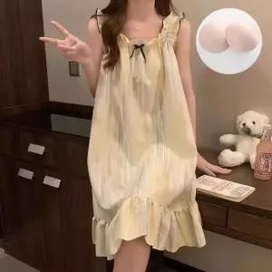 캡내장 나시 리본 원피스 홈웨어 민소매 드레스 파자마 잠옷 플라워