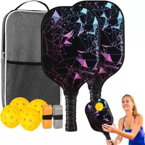 Rjfba Pickleball Set Ball Play Racket Fiberglass Ergonomic Lightweight Sports Equipment Indoor