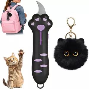 고양이 발바닥 박스 커터 플러시 키체인이 달린 수납형 가정 및 사무실용 안전한 패키지 개봉 도구
