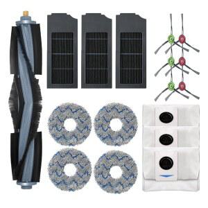 ECOVACS호환 DEEBOT X1 OMNI / TURBO T10 로봇 청소기용 17개 부품 | 구성품: 메인 브러시 1개 사이드 6개 필터 3개 대걸레 패드 4개 먼지봉투 교체용 예비 액세서리 3개