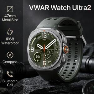 VWAR 스마트 워치 Ultra2 무선 충전 IP68 방수 스포츠 스마트 워치 남성용 나침반 블루투스 통화 스마트 워