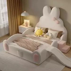 공주 침대 핑크 토끼 싱글 가드레일 나무 주니어 프레임 1200x1900mm