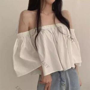 LY 여성 오프숄더 블라우스 쉬폰 소재 반팔 프렌치 스타일 여름 데일리 탑