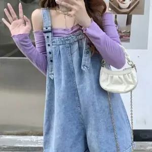 [하프클럽/]오버롤 와이드 연청 멜빵바지 여자 여름 데님 스트릿 캐주얼 빈